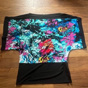 Cache Vibrant Floral Blouse with Black Accents